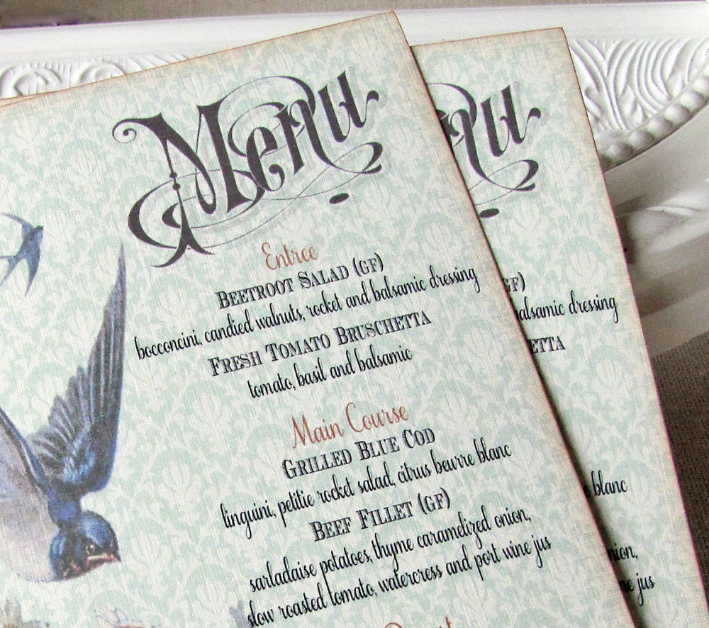 Wedding Menu Card- Barn Swallow and Daisies