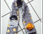 Grey Yellow Floral Polka Dot Ruffle DSLR Camera Strap Cover with Flower and Lens Cap Pocket