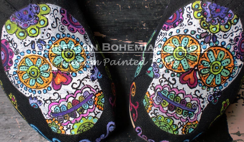 Sugar Skulls Day of the Dead hand painted TOMS