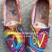 Peace love and paisleys Painted on YOUR TOMS with BLING