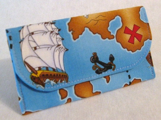 Pirate mini wallet card pouch blue treasure map