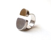 Modernist 14k Gold and Sterling Silver Ring