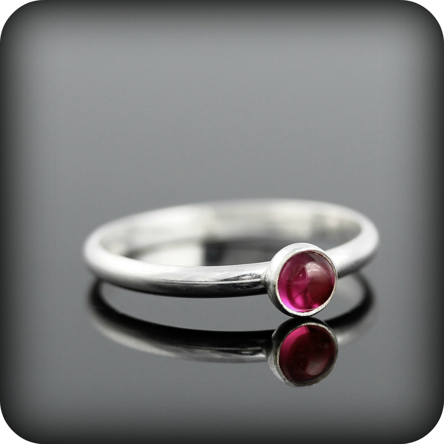 Ruby ring - recycled sterling silver ring with bezel set 4mm gemstone, July birthstone