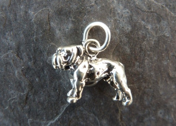 Sterling Silver Oxidized 3D Bulldog Dog Charm - One 1 Charm
