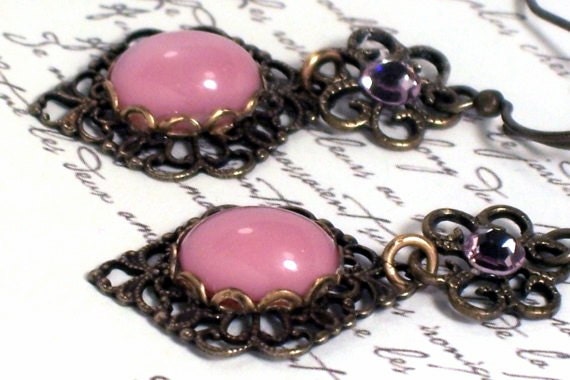 Pretty Pink Moonstone and Swarovski  Earrings