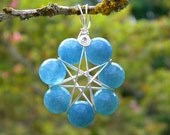 Elven Faerie Star - Sea Blue Quartz Gemstone Pendant - Ritual Jewelry, Magickal Adornment, Opening Faerie Portals, Tuatha de Danann, Pagan