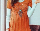 Hand Knit Long   Tunic  Dress Lace Pattern With Leaf pattern   from Italian  Merino wool  Custom Orders Accepted