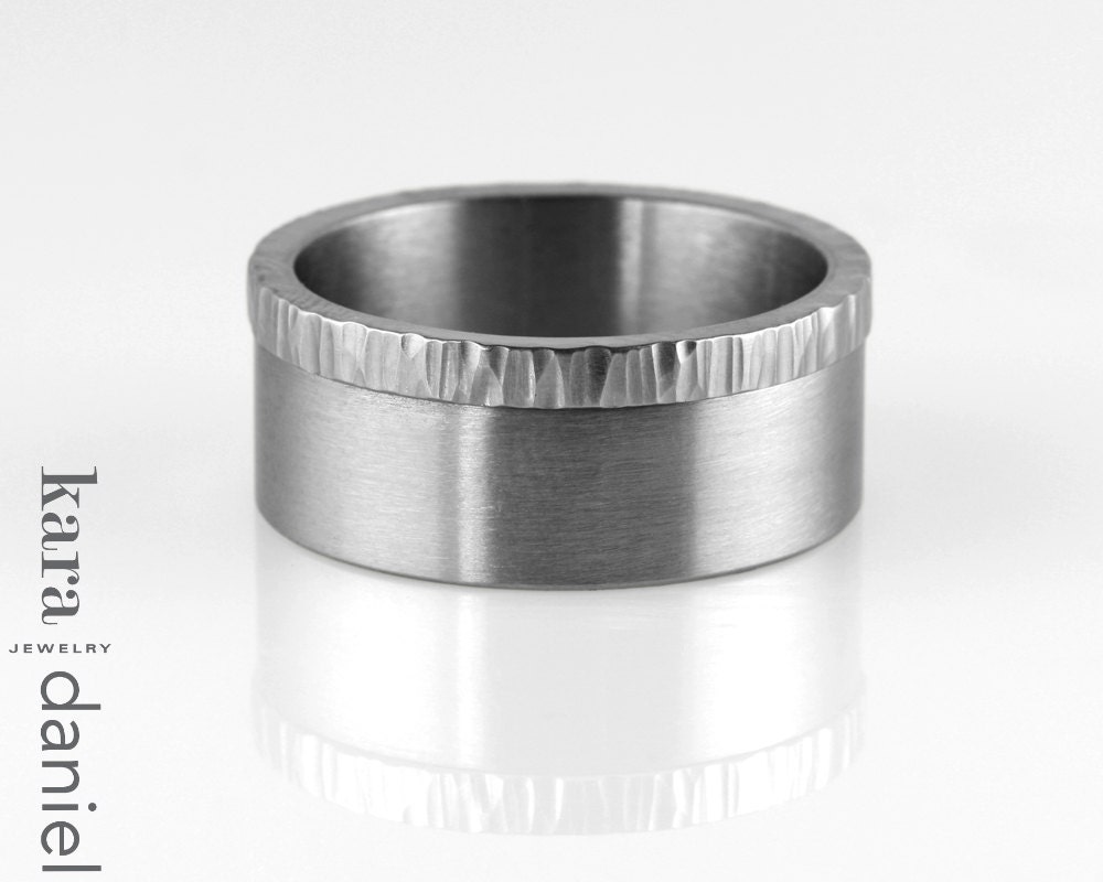 men's stainless steel, hammered edge, wedding band . ring