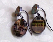 Vintage World's Fair Post Card and Map Sterling Silver Earrings  Traveling Love Letters 5ab