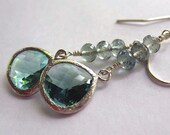 Aquamarine Earrings Framed Stones Sterling Silver Dangle Drop Earrings Ready To Ship