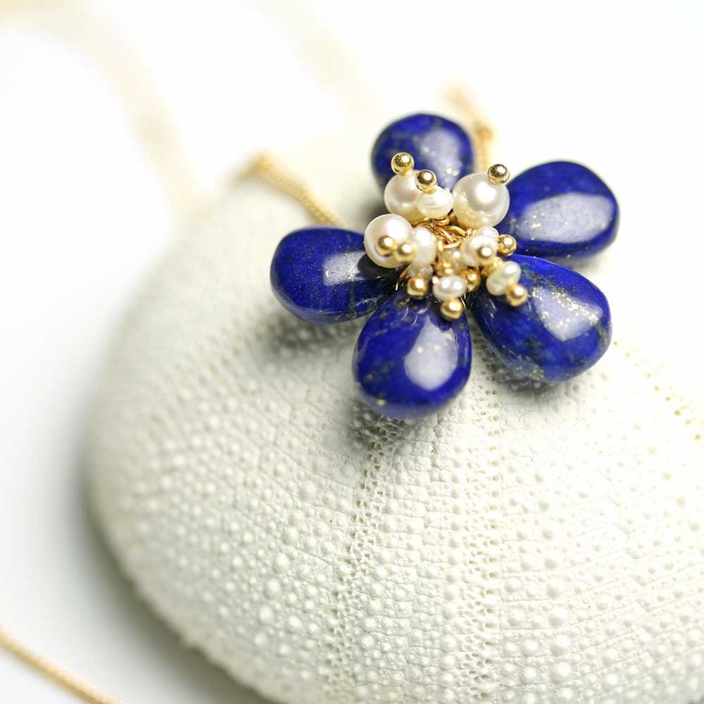 Lapis Lazuli Flower Necklace Spring Fashion