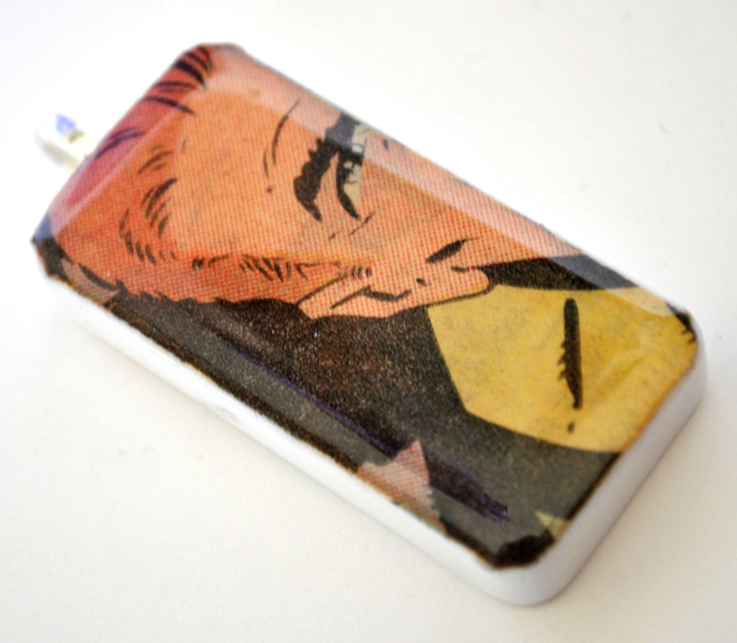 Comic Book Pendant Necklace - Upcycled Domino Jewelry - Geek Jewelry - Comic Mans Face