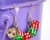 Dice Earrings - Red Green and Yellow Cluster of Dice - Dice Jewelry