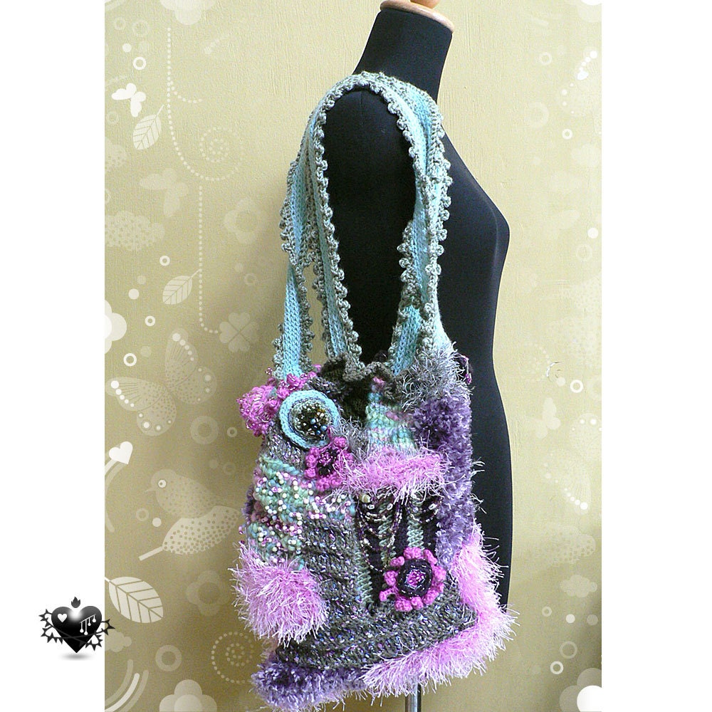 Sea Anemone Green and Pink Knitted Bag