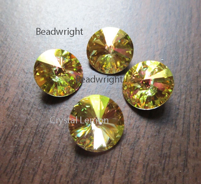 Swarovski Rivoli 14MM Crystal Lemon Crystal Cabochon Bead Embroidery Free Nicoles BeadBacking