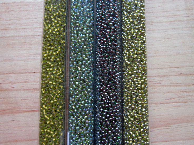 Seed Beads 11/o  Shades of Greens 1 Bead Embroidery Soutache Beading