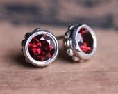 Garnet stud earrings - red garnet - bezel earring post - January birthstone - studs - wrought collection