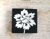 Monochrome / black and white modern art flower original painting on canvas 5x5 inches