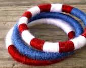 Bangle Bracelets - Yarn Bracelets - Yarn Wrapped Soft Bracelets in American Flag Red White and Blue