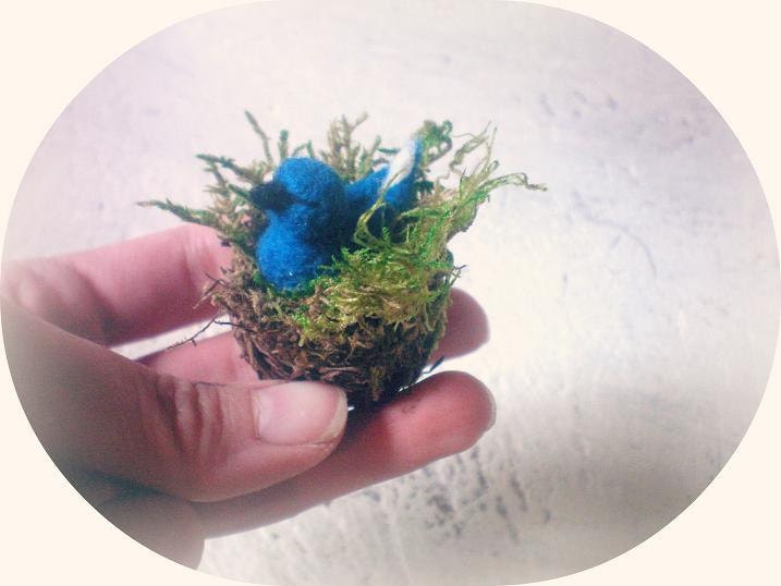 Mini Felted Mountain Bluebird In Nest