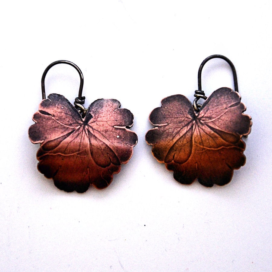 Columbine Copper Pressed Leaf Earrings