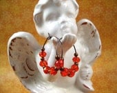 Crystal Beaded Hoop Earrings, Hyacinth Red and Copper Hoop Earrings, FREE Shipping U.S.