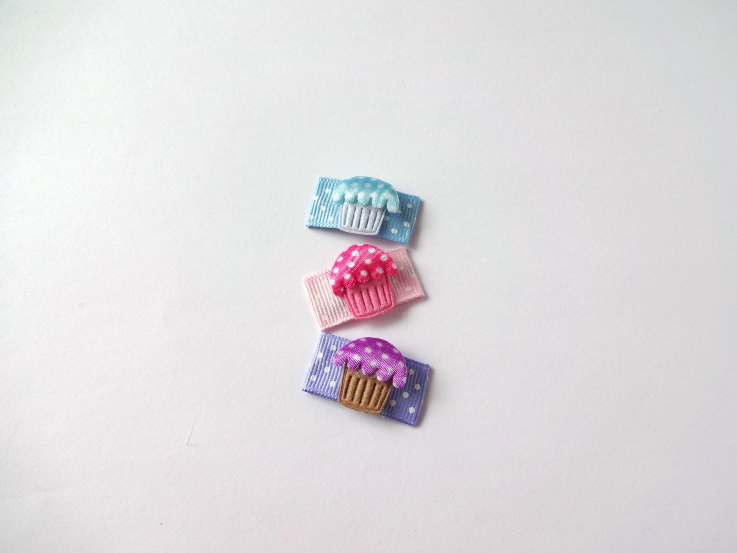Set of 3 Cupcakes Baby Snap Hair Clips / CLEARANCE