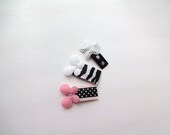 Set of 3 White, Black and Pink Baby Snap Hair Clips / CLEARANCE