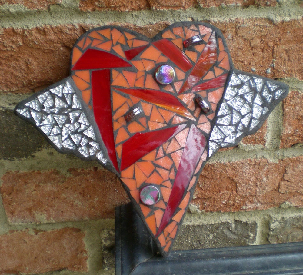 Stained Glass Mosaic Winged Heart Wall Art