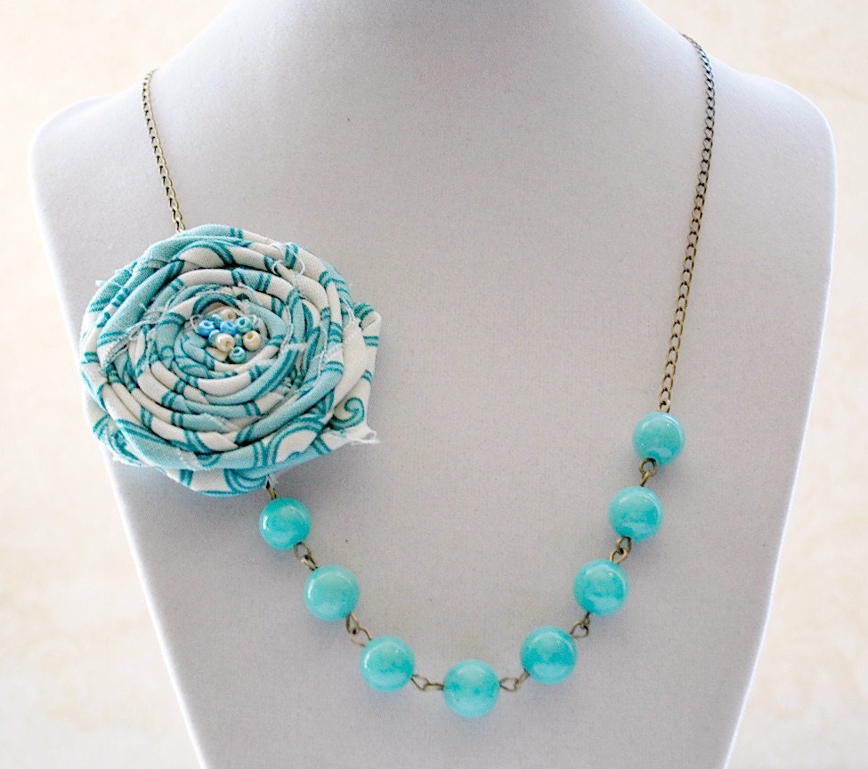 NEW - Tattered Bloom Necklace - Aqua Fleurish