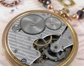 Vintage Pocket Watch movement Steampunk Necklace in Coppper and Teal