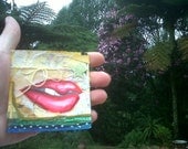 Mixed Media Original - Little Lips - original collage using upcycled materials