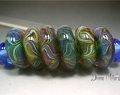 HANDMADE LAMPWORK Bead Silver Glass Disc Set Donna Millard SRA organic ocean sea green teal blue spring summer