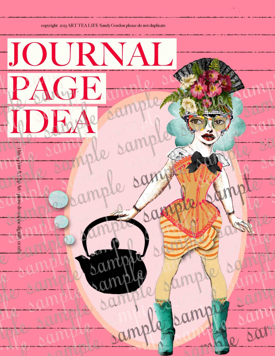 ART TEA LIFE Meow Collage Sheet Journal Page Scrapbooking clip art Digital File flapper paper doll card gift tag altered art parts