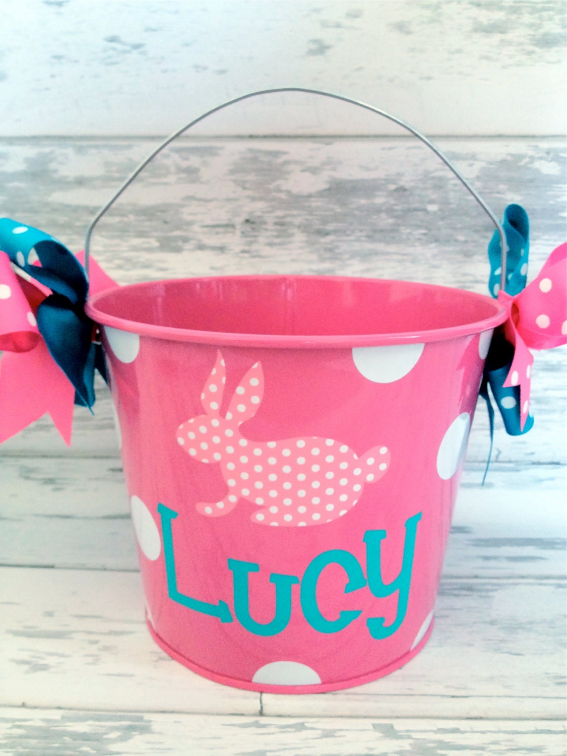 personalized Easter bunny bucket with a patterned bunny