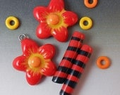 Flower Power Earring Kit - Handmade Ceramic Flower Charms and Striped Tube Beads