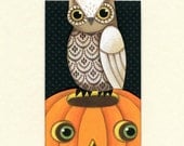 Jack-O-Lantern Owl -- Original Painting Paper Cutting Contemporary Folk Art OOAK
