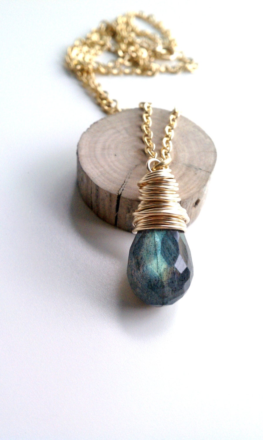 Blue Labradorite Chunky Pendant on Goldfilled Necklace