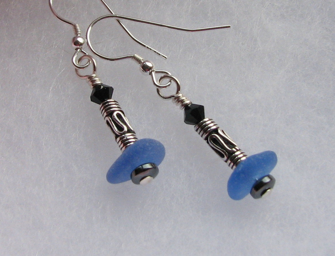 Cornflower Blue Beach Sea Glass Earrings