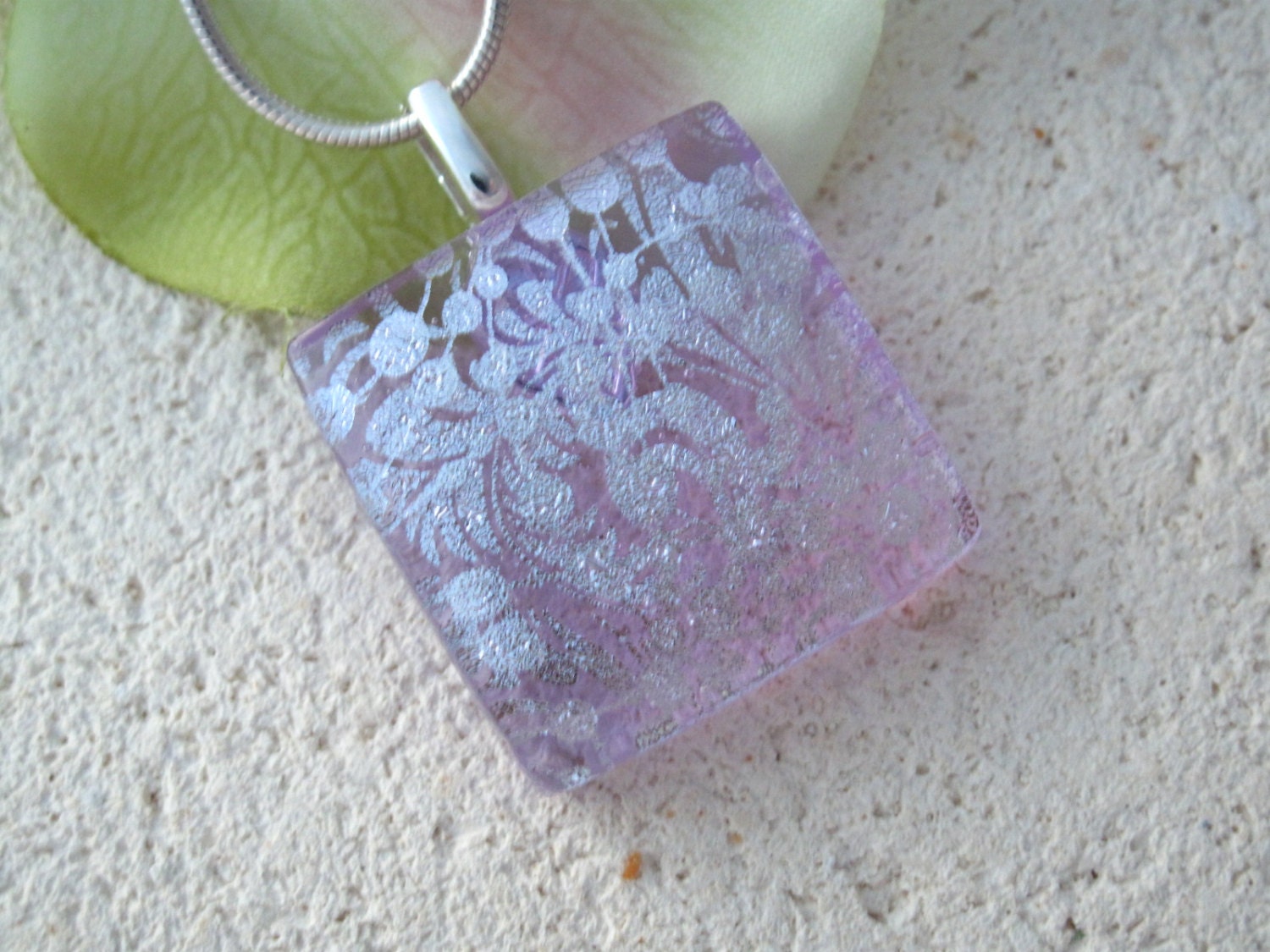 Lavender & Silver Necklace - Fused Glass Jewelry - Dichroic Necklace  - Dichroic Jewelry - Lavender Necklace 043013p101