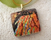 Golden Copper Necklace - Dichroic Jewelry - Golden Fused Glass- Fused Glass Jewelry - Fused Dichroic Glass Necklace 052213p106