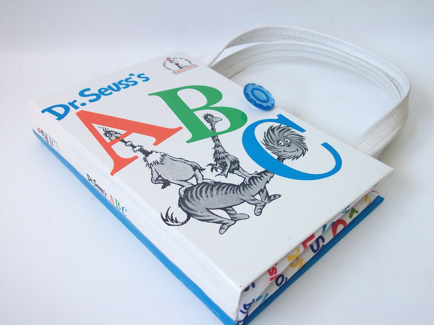 Book Purse Dr. Seuss ABC Book Handbag Upcycled Book,  Kindle Case White Blue