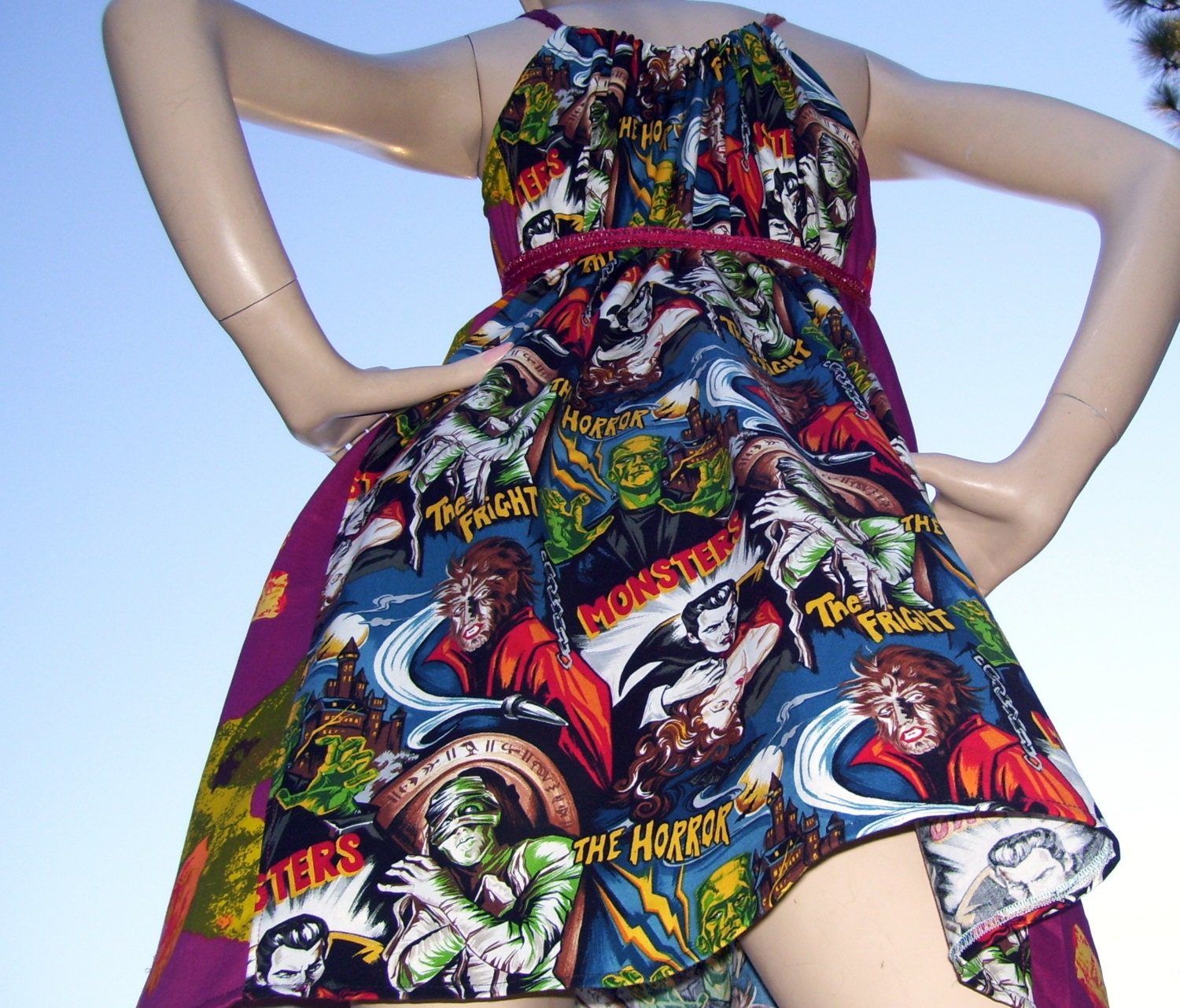 Movie Monster Dress Geek Sundress Vampire Werewolf Mummy Frankenstien S M L XL Plus Size Adult Dress