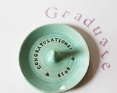 Grad Gift, Congratulations Engraved Keepsake Dish, Wedding Day or Graduation Message, Wheel Thrown, Clay Pottery, In Stock