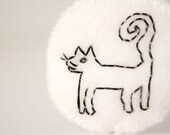 Fiber Brooch - Embroidered Cat Pin -  Hand Stitched Line Drawing Jewelry - Gift for Cat Person