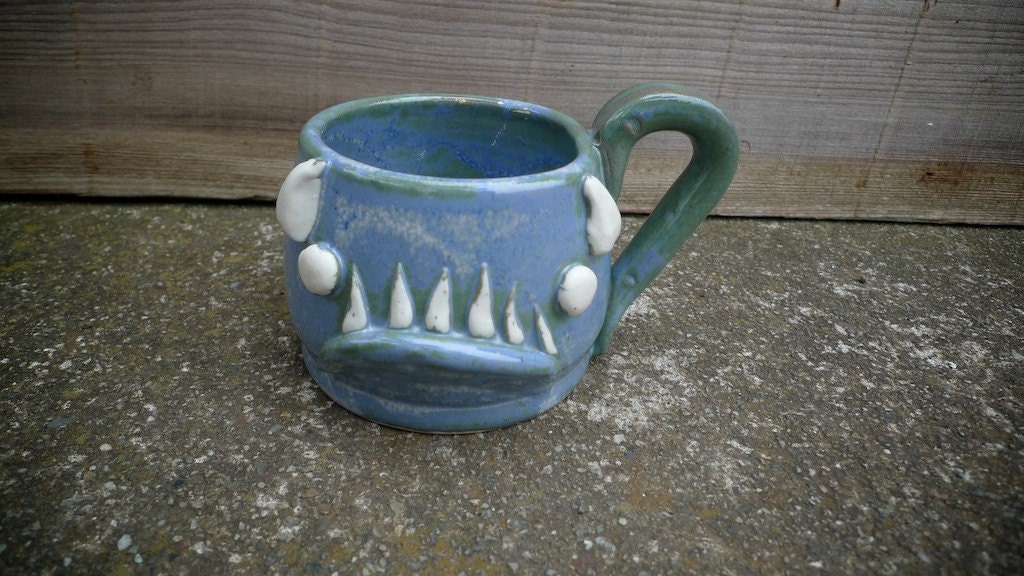 hand thrown, stoneware ceramic demon mug