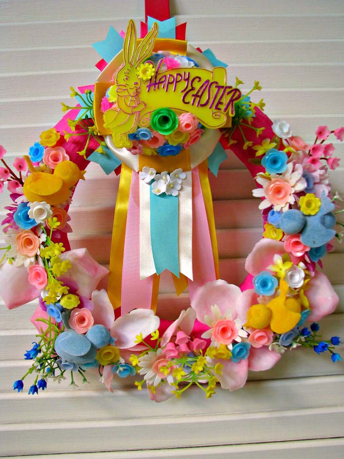 Spring Easter Wreath with FUN Vintage Flowers and MORE