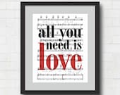 All You Need Is Love Art Print - 8x10" Beatles Song Lyrics on Sheet Music Wall Art Print