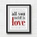 All You Need Is Love Art Print - 8x10" Beatles Song Lyrics on Sheet Music Wall Art Print