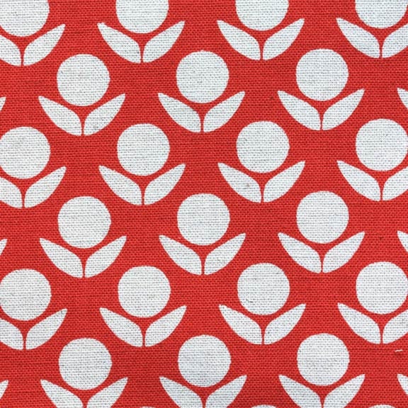 Kokka Japanese Fabric Stamped Ellen Luckett Baker - Circle Flowers - red and white - fat quarter